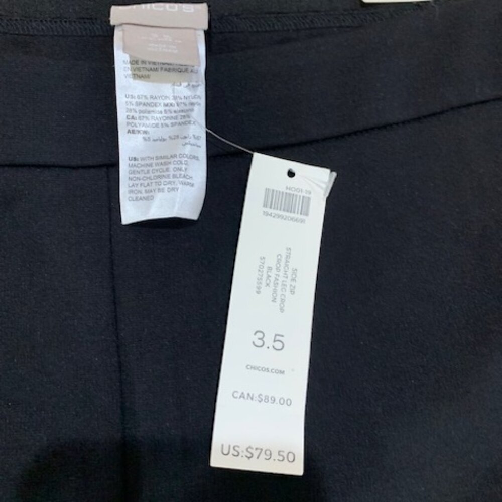 NWT Chico's Black Side Zip Capris Size 3.5 - Picture 7 of 7
